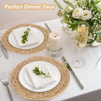 Round Woven Placemats Set of 12，13.8 Inch Natural Rattan Placemats Hand-Woven Water Hyacinth Placemat Farmhouse Rustic Braided Boho Wicker Table Mats for Dining Table Wedding Home (13.8 Inch) - Image 4