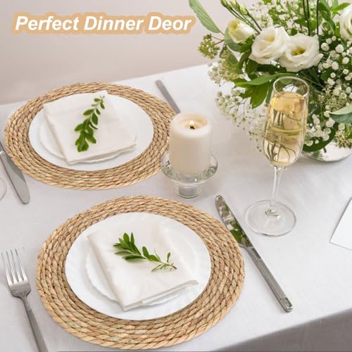 Round Woven Placemats Set of 12，13.8 Inch Natural Rattan Placemats Hand-Woven Water Hyacinth Placemat Farmhouse Rustic Braided Boho Wicker Table Mats for Dining Table Wedding Home (13.8 Inch) - Image 4