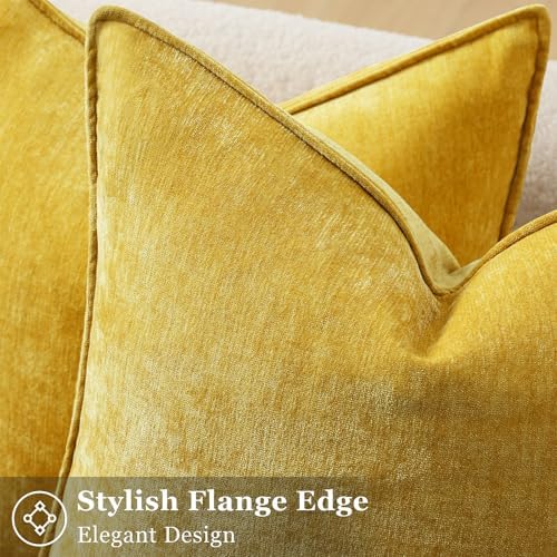 decorUhome Chenille Mineral Yellow Throw Pillow Covers 24x24 Set of 2 - Image 2