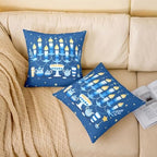 Erosebridal Happy Hanukkah Throw Pillow Covers Menorah Stars Candles Pillow Cases 24X24 Inch for Sofa Bed Couch,Chanukah Decorative Cushion Covers 2Pcs - Image 2