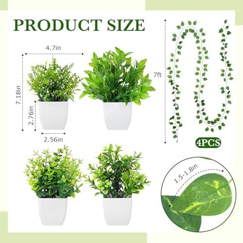 XunYee 12 Pack Fake Plants & Hanging Plant Set for Wall Plant Decor, White - Image 3