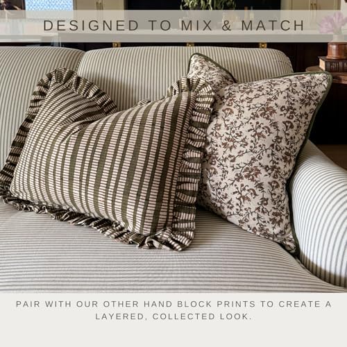 Palm & Loom 100% Cotton Linen Cushion Cover - Aira Decorative Throw Pillow Case with Moss Green & Brown with Piping - Modern Traditional Living Room, Bedroom Pillow Cover (Kavi, 20" x 20" (Pack of 1)) - Image 7