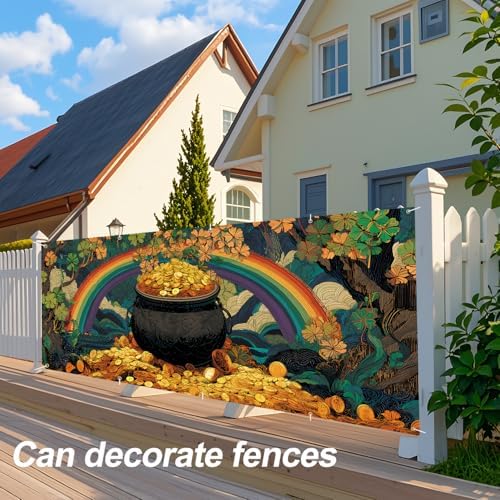 Pot of Gold St. Patrick’s Day Garage Door Banner 7x16FT, Lucky Clover & Rainbow Garage Door Cover, Outdoor Decoration for Yard & Garage on St. Patrick’s Day - Image 5