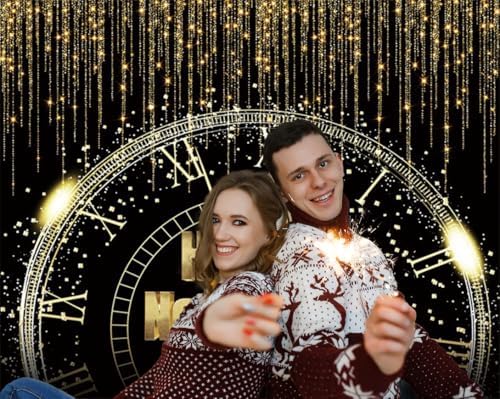 Happy New Year Backdrop 10x8ft New Years Eve Party Supplies Decor Gold Glitter 2026 Countdown Clock Background New Year Banner Family Portraits Decorations Christmas Photo Backdrop - Image 3