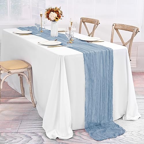 30 Pack Dusty Blue Table Runner 10Ft Cheesecloth Table Runner Boho Gauze Cheese Cloth Table Runners Romantic Long Sheer Fabric Table Runners for Wedding Party Bridal Shower - Image 5