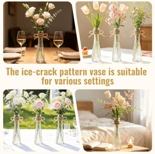 12 Pack Glass Bud Vases, 8.5" Ribbed Tall Bud Vases for Centerpiece Decor - Image 7