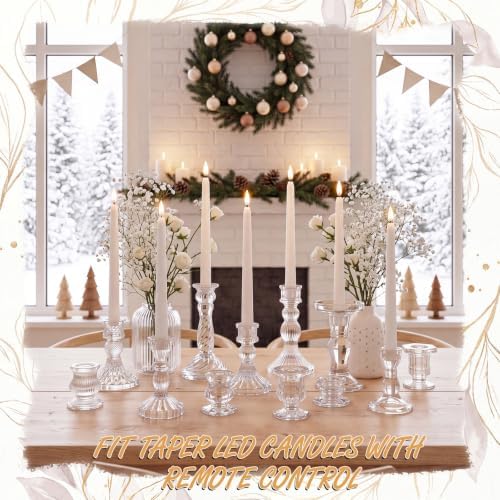 Mumufy 48 Pcs Clear Crystal Taper Candle Holders with Flameless Candles - Image 6