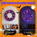 VINGLI 24 Inch Purple Christmas Wreath with Lights, Small Xmas Wreath with 50 Purple and Orange LEDs, 100 PVC Tips, Colorful Balls, Battery Operated for Halloween Easter Christmas Decor - Image 2