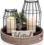 Rustic Farmhouse Lantern Decor Set of 2 - Stylish Decorative Lanterns by KIBAGA