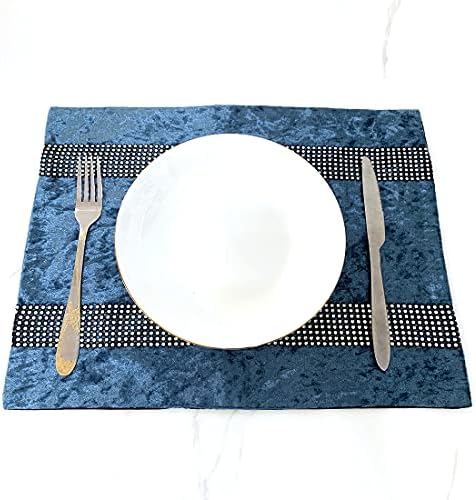 HeMiaor Placemats Blue Set of 4 Velvet with Shining Bling Sequins for Christmas Wedding Thanksgiving Day Dinner Table Decoration(12x16-inches) - Image 3