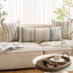 ANRODUO Boho Decorative Pillow Covers 14x36 Light Blue Stripe Pack of 1 - Image 2