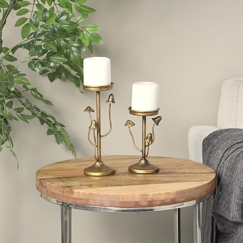 Deco 79 Metal Abstract Mushroom Inspired Candle Holder 10", 7" H, Gold - Image 3