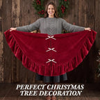 60 Inches Velvet Christmas Tree Skirt Decorations Red Luxury Xmas Fur Plush Skirts for Merry Christmas Party Rustic Vintage Holiday Home Winter - Image 6