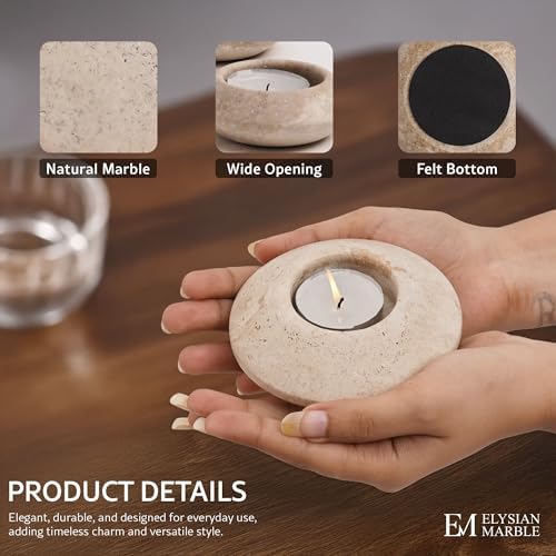 Tea Light Candle Holders Set of 3 – Handcrafted Natural Marble Tealight & Votive Holders in Graduated Sizes (4", 3.5", 3"), Decorative Stone Candle Holders for Home Décor & Table Centerpieces - Image 4