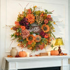 Fall Wreaths for Front Door 24 Inch Autumn Wreath with Sunflowers, Pumpkins - Image 5