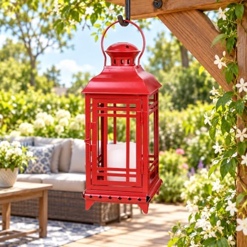 Christmas Decorations for Home, 24’’ 19’’ 14’’ Christmas LED Lanterns Decorative Indoor&Outdoor, Large Red Metal Holders with 3 Timered Flameless Candles for Porch Patio Home Fireplace Decor - Image 4