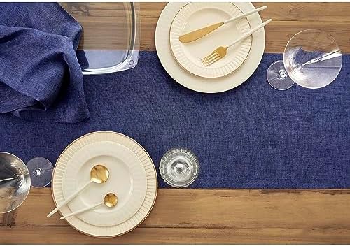 Solino Home 100% Pure Linen Dining Table Runner Navy, Athena 14 x 72 in - Image 3