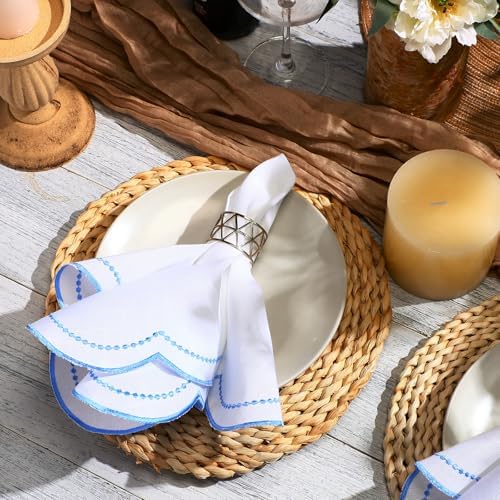 Hahafelt 12 Set Scalloped Cloth Napkins, Embroidery Polyester, Blue - Image 4