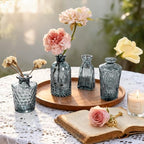 Grey Bud Vases in Bulk 24, Embossed Glass Small Vases for Flowers, Vintage Mini Flower Vase for Centerpieces, Wedding Decoration, Party, Baby Shower, Birthday, Home Decor, Living Room, Office - Image 4
