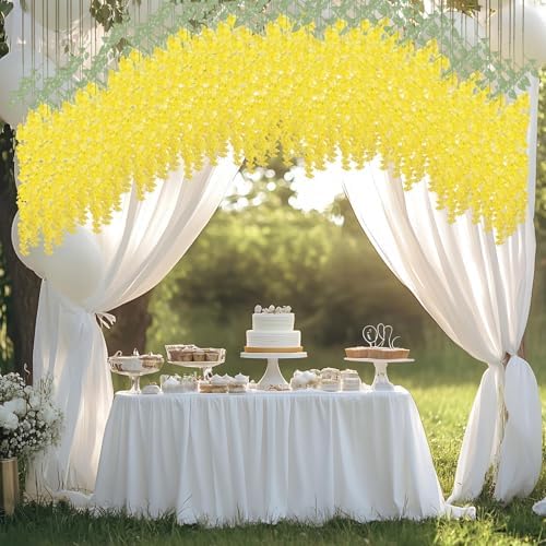 mizii 6Pcs Yellow Wisteria Hanging Flowers 48" Silk Wisteria Artificial Flowers Garland Vines Fake Hanging Flowers Decoration for Wedding Flower Wall Backdrop Centerpieces Party Room Decor (Yellow) - Image 6
