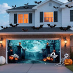Halloween Garage Door Cover 7x16ft Full Moon Spooky Gate Garage Door Halloween Decorations Banner for 2 Car Ghost Graveyard Scary Hallows' Eve Banners for Outdoor Party Supplies - Image 6
