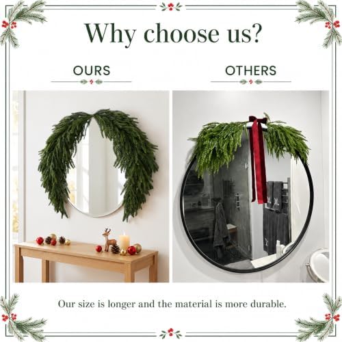 2 Pack 4.4ft Christmas Mirror Garland, Artificial Cedar Swag for Mirror - Image 4