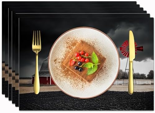 Farmhouse Placemats Set of 6, Black and Red Place Mats, Rustic Wipeable Washable Table Mat for Kitchen Dining Home Decor Linen Plate Mat 18x12 Inch - Image 6