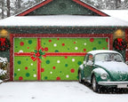 HunnmingRe 16 x 7ft Christmas Garage Door Cover, Red and Green Polka Dots - Image 3
