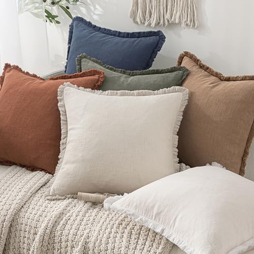 MIULEE Linen Fringe Decorative Throw Pillow Covers Light Olive Green 20x20 - Image 6