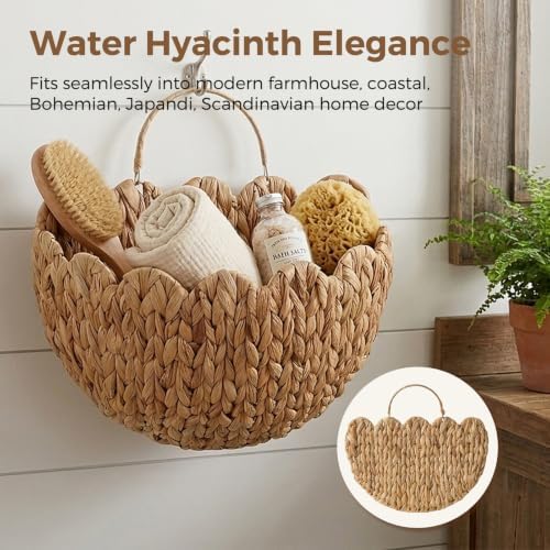 Scalloped Wicker Wall Basket, Water Hyacinth Hanging Basket with Handle - Image 4