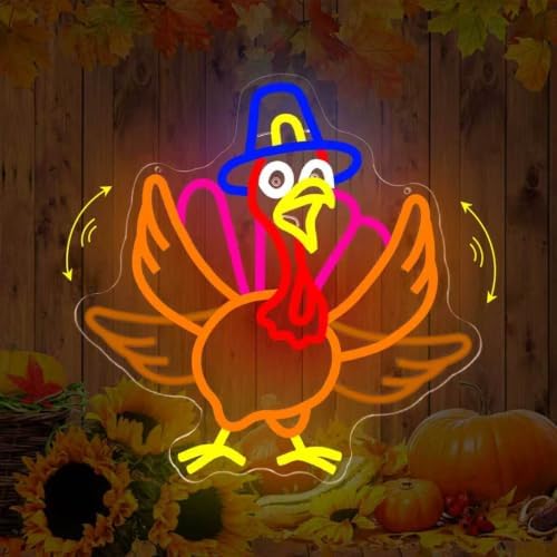 Thanksgiving Turkey Neon Sign Animated Turkey Flapping Wing Decor by hhuohuona