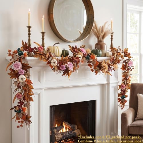 Montekin 6ft Fall Garland with Maple Leaves & White Pumpkins - Image 2