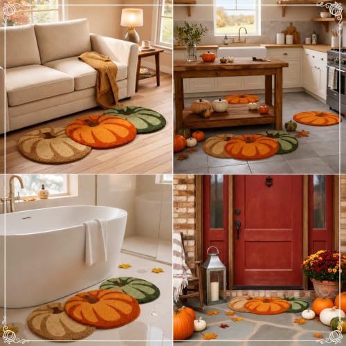 Nuanchu 17 x 28 Inch Fall Pumpkin Door Mat, Non Slip Welcome Doormat - Image 6
