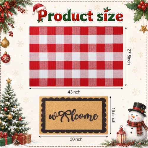 2pcs Christmas Welcome Mat for Front Door Layered Buffalo Plaid Outdoor Rug - Image 2