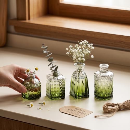 Clear Gradient Green Glass Bud Vase Set of 22 Pcs,Small Bud Vases in Bulk,Glass Crystal Flower Vases Table Centerpieces for Party Event Wedding Decor Baby Shower Decorations (Gradient Green, 22 Pcs) - Image 2