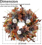 WANNA-CUL 24 Inch Fall Wreath for Front Door with White Pumpkins,Grains, Maple Leaves-Fall Decoration for Home-Large Fall Decor Door Wreath for Autumn,Harvest or Halloween - Image 2