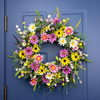Yawwind 28 Inches Large Summer Wreaths for Front Door Spring Flower Wreaths Summer Door Wreath Colorful Wildflower Wreath with Daisy Lavender for Window Indoors Outdoor Decor - Image 4