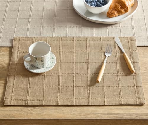 ZeeMart Linen Checked Farmhouse Placemats Set of 6, Camel 13x19in by ZEEMARTONLINE