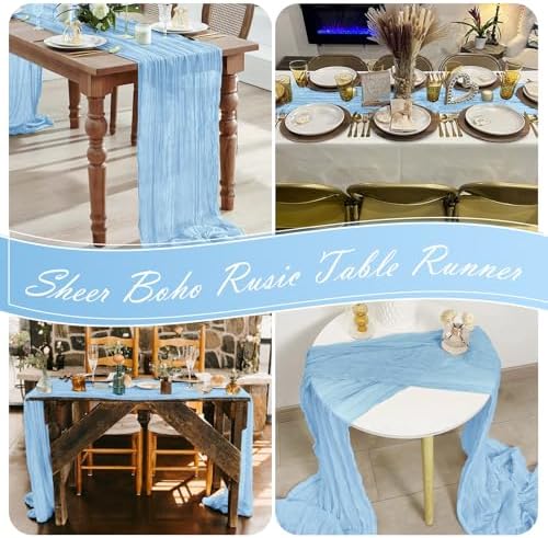 30 Pack Baby Blue Cheesecloth Table Runner 17 x 108 inch Cheese Cloth Table Runners 9ft Blue Table Runner Rustic Romantic Sheer Gauze Runner for Wedding Party Baby Shower Table Decoration - Image 7