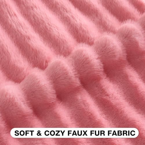 FUTEI Pack of 2 Faux Mink Fur Throw Pillow Covers 24x24 Inch, Cherry Pink - Image 2