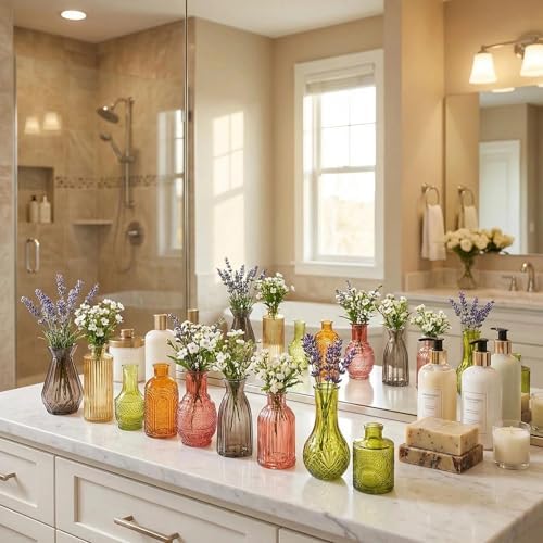 32 PCS Assorted Vintage Bud Vases, Colorful Glass Small Vases Bulk, for Centerpieces, Wedding Table Decor, Home Decorations & Gifts (Amber Series) - Image 5