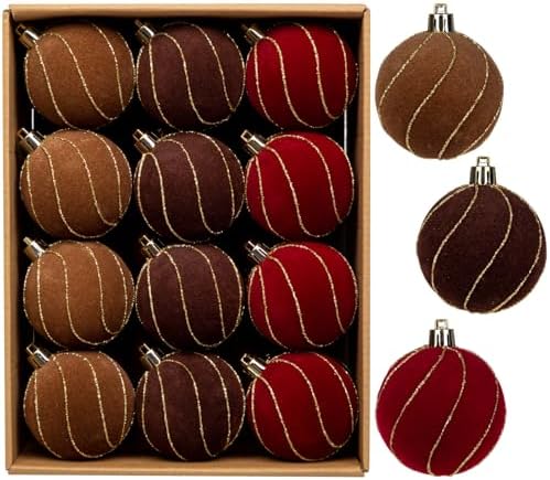 24PCS Velvet Christmas Ball Ornaments Set, 2.36" Shatterproof Baubles for Christmas Tree Decorations, Gold-Lined Hanging Baubles with Velvet Finish for Thanksgiving Holiday Party Décor, Multicolour by Arborus