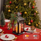 Christmas Decorative Lantern with LED Candle – Black Lantern with Pinecones, Black Bow – Battery Operated Christmas Table Centerpiece for Indoor Decor(2pack) - Image 4