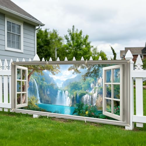 6x13 FT Window View Waterfall Garage Door Banner -Tropical Rainforest Scenic Backdrop, Large Indoor Garage Door Cover,Nature Landscape Decoration for Home Yard,Patio,Holiday Party - Image 5