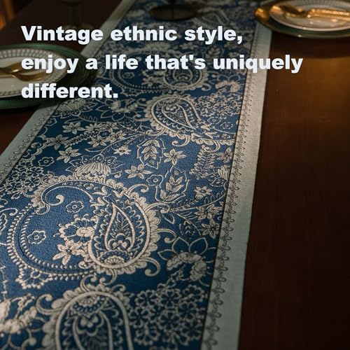 Spring Floral Table Runner 95in Long - Nordic Tail Blue Embroidery Jacquard with Tassels, Elegant Easter & Mother's Day Decor for Farmhouse Dining Table, Wedding & Dresser (Tail Blue, 13.7"x95") - Image 5