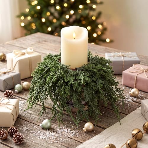 6 Pcs Christmas Draping Wreath Candle Rings, Pine, 3.5 in, Classic - Image 4