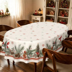 Oval Christmas Tablecloth 60x120 Inch, Cardinal Birds Christmas Table Cloth, Polyester Waterproof Wrinkle Resistant Xmas Table Cover for Holidays Kitchen Dinning Table Home Decor - Image 2
