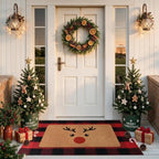 2-Piece Christmas Door Mat Set, Coir Front Door Mat & Red Black Plaid Mat - Image 4