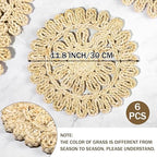Kochorie 11.8 Inch Round Woven Placemats Set of 6 Handmade Corn Husk Placemats Natural Boho Rattan Woven Placemat Table Wicker Placemats for Farmhouse Spring Home Table - Image 2