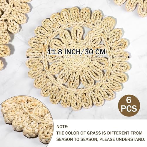 Kochorie 11.8 Inch Round Woven Placemats Set of 6 Handmade Corn Husk Placemats Natural Boho Rattan Woven Placemat Table Wicker Placemats for Farmhouse Spring Home Table - Image 2